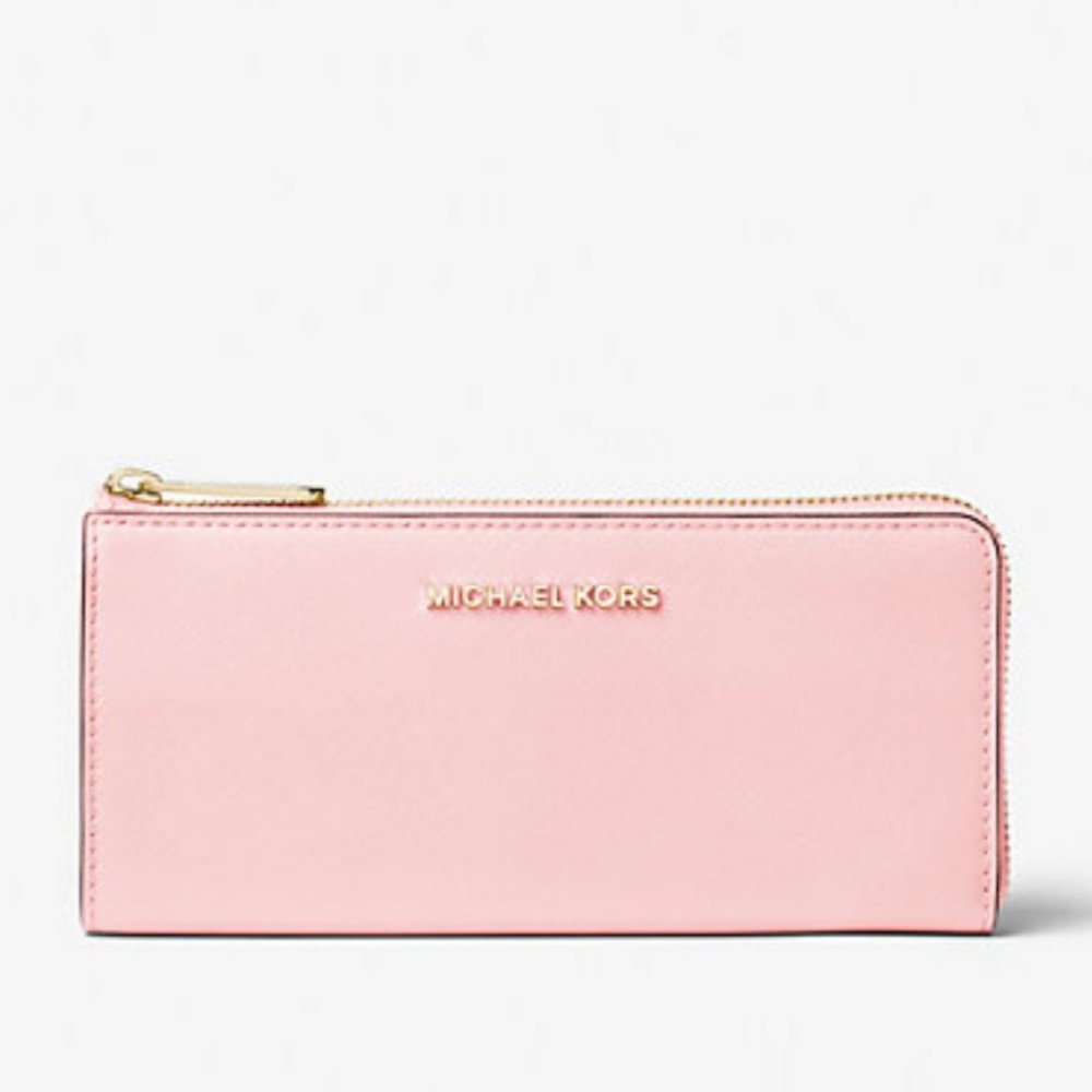 Michael Kors Jet Set Travel Large Saffiano Leather Quarter-Zip Wallet